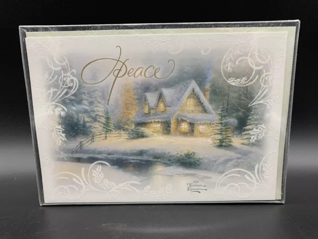 Hallmark Thomas Kinkade Peace Glitter Snow Box of 16 Christmas Cards New Years