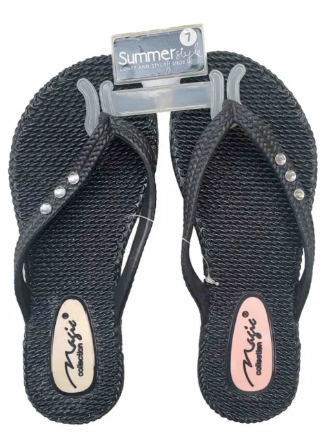 Womens Sandals Rhinestone Flip Flops Shoes For Women, Black/Blue/Brown, Size  5-11