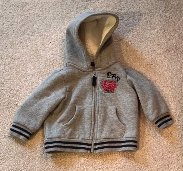 Baby GAP Hoodie Sweatshirt Zipper Fleece inside Gray Embroidered Logo 6-12 month