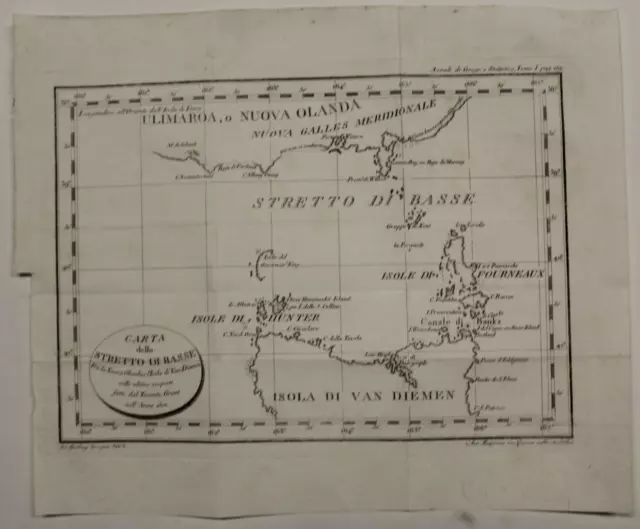 Bass Strait Tasmania Australia 1802 Gräberg Unusual Antique Copper Engraved Map