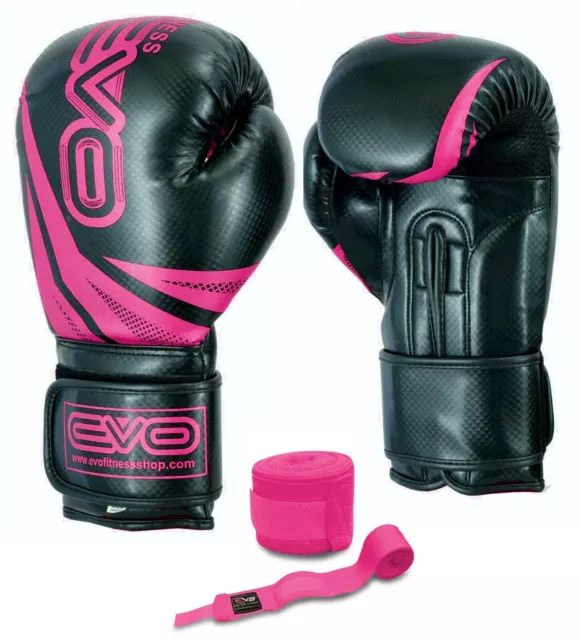 EVO Ladies Pink Maya Leather Boxing Gloves MMA Women Sparring Training Muay Thai