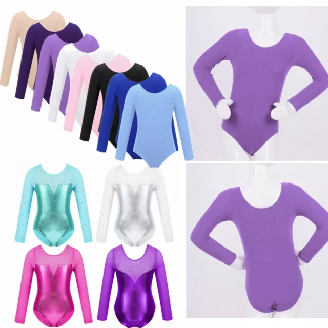 Kids Girls Basic Long Sleeve Ballet Dance Leotard Gymnastic Jumpsuit Activewear