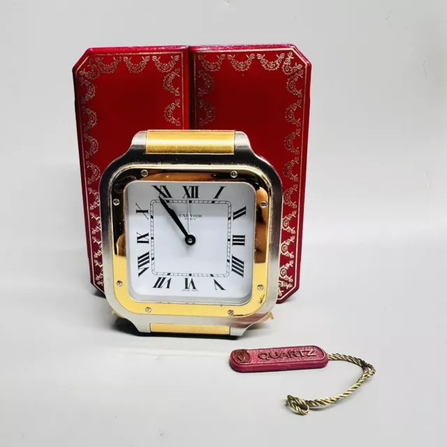 *** Cartier Square Alarm Clock Gold /Stainless with Hang tag red box **