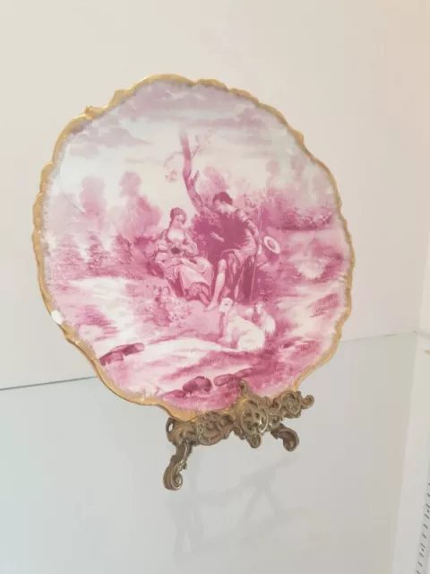 Assiette de collection porcelaine de Limoges rose toile de jouy
