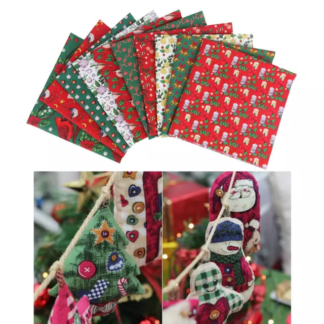 10Pcs Cotton Fabric Christmas Fabric Bundles Sewing Square