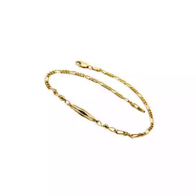 Original Plaque Motif Figaro Chain Handcrafted 14K Gold Filled, 9.5 inch Anklet