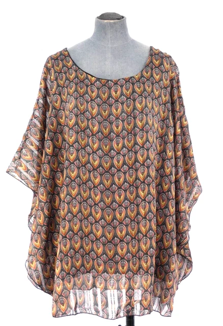 Cocktail Top Afibel Nero Flowy Stampa insolita Elegante Lucido UK 24