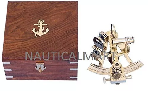 Antique 4" Nautical Scouts Designer Solid Brass Sextant With Wooden Box Handmade