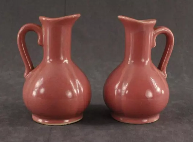 Vintage BRUSH Art Pottery 2PC Lot Ewer Pitcher Pink Glazed Vases 4.25" Tall