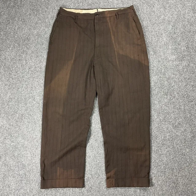 VINTAGE 30s Wool Trousers Pants Men Size 35x28 Cuffed Striped Talon Depression