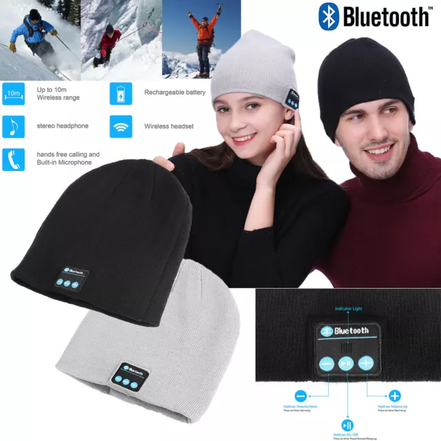 Winter Warm Wireless Bluetooth Beanie Hat Cap Headset Headphone Speaker With Mic