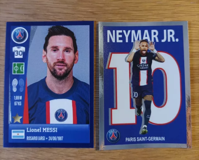 Lot of 2 PANINI FOOT 2023 LIONEL MESSI PSG #340 & NEYMAR JR#240 Image Stickers
