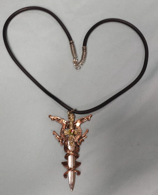 Double Dragon Sword Pendant Charm 18"  Necklace U.S.A.