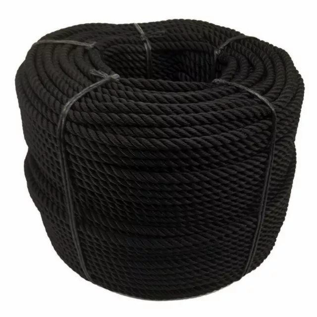10mm Black 3 Strand Nylon Rope, Anchor Boat Mooring Yacht - Select Your Length