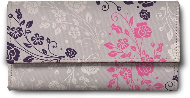 Nuevo Gris Color Flor Multicolor Piel Sintética Estampado Mujer Cartera Embrague