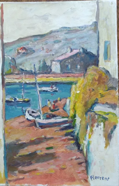 Peinture Paysage De Méditerranée Port 1960 Huile Sur Papier Cansson Mer Bateau