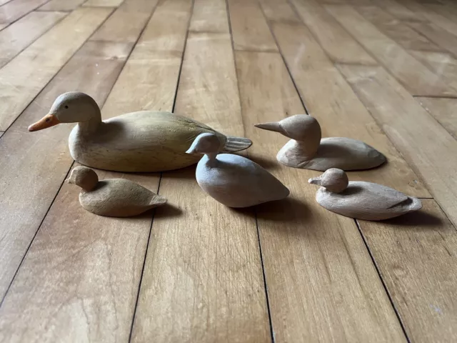 Hand Carved Wooden Duck Collection Miniatures Mini Handmade Animals Bird