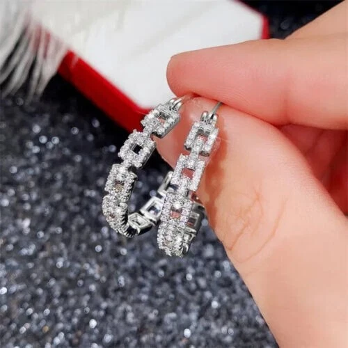 2Ct Round  Cut Lab Created Diamond Hoop Earrings 14K White Gold Plated Silver