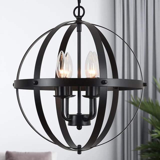Black Farmhouse Chandelier 4 Light Industrial Rustic Chandelier Dining Room Ligh