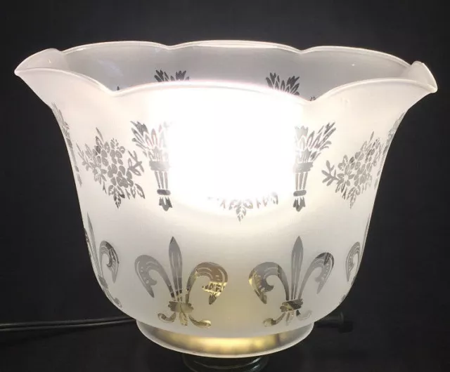 4" Fitter Frosted FLEUR-DE-LIS ETCHED FILIGREE GLASS GAS FLOOR LAMP SHADE #8544 2