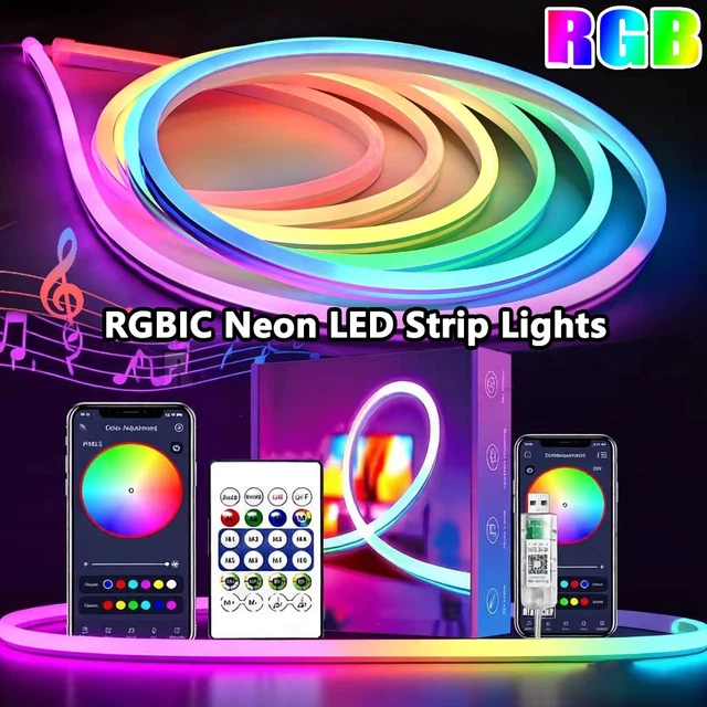 Rectangle Rgbic Led 5V RGBIC LED Neon Strip Light Waterproof Flexible Tape 1M 2M 3M 5M £43. ...