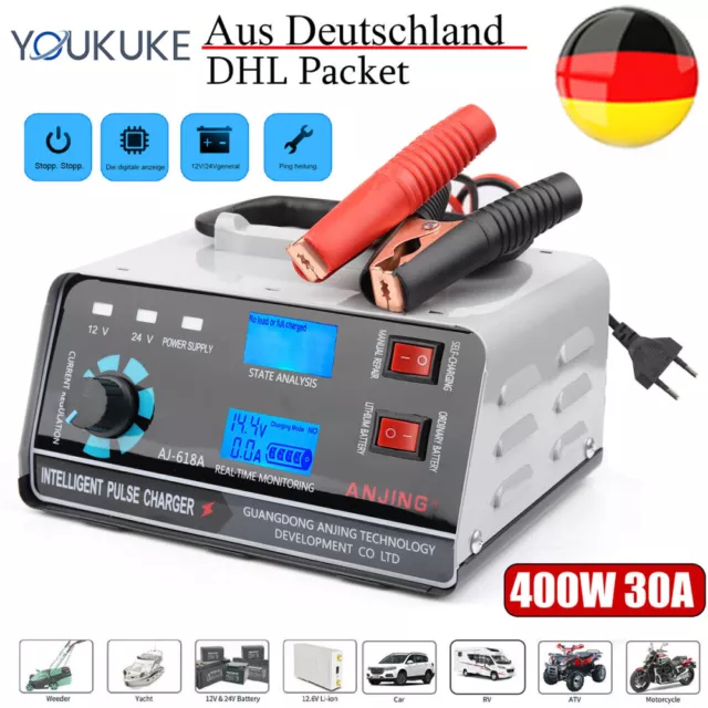 400W Auto Intelligente Batterieladegerät 30A 12/24V KFZ LKW Batterie Ladegerät