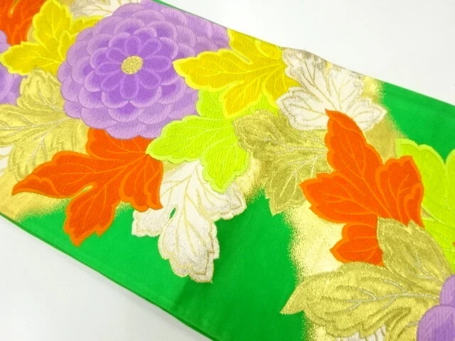 6576985: Japanese Kimono / Antique Fukuro Obi / Woven Kiku