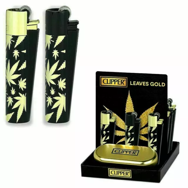 Clipper Metal Lighter, Gold Leaves Design Lighter With Gift Case Gold And Black