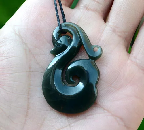 Nephrite Jade Koru Manaia Pendant Necklace NZ Maori Style Tribal Carving Jewelry