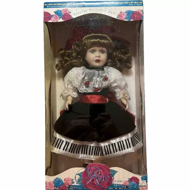 1997 Brass Key Victorian Rose Collection Genuine Porcelain Doll Piano Recital