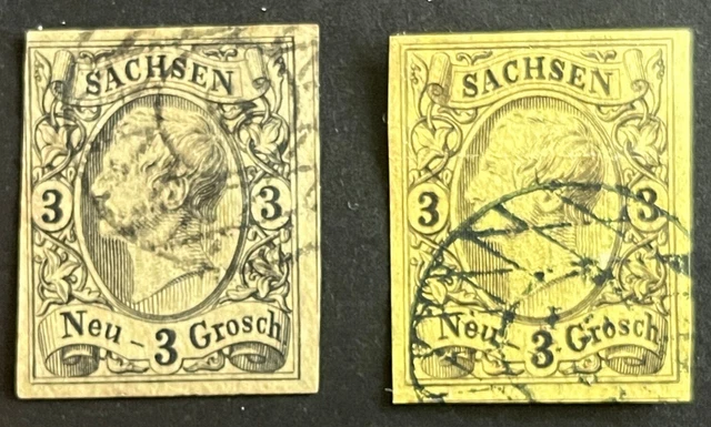 2x Sachsen Mi.Nr. 11 gestempelt, 2 Farben 1x geprüft. Schöne Stücke! 