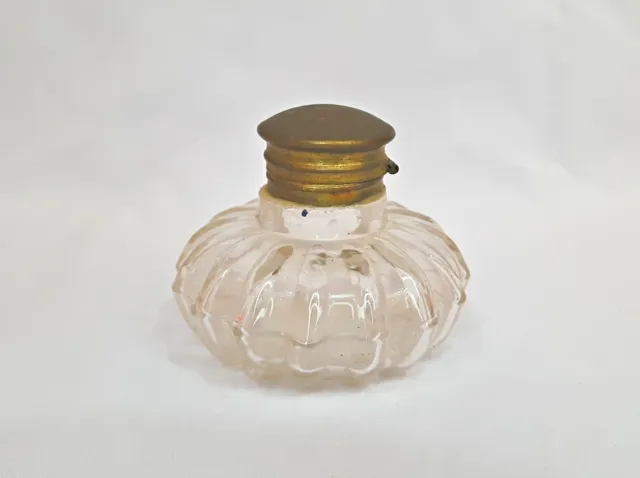 Antique Style Glass Ink Pot: Round Clear Thick glass Inkwell with Brass Cap 3