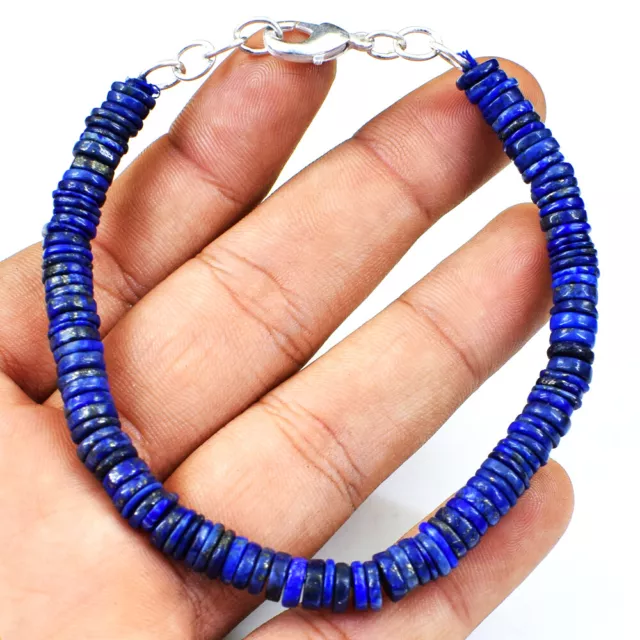 90.00 Cts Natural 7 Inches Long Blue Lapis Lazuli Round Beads Bracelet NK 52E40