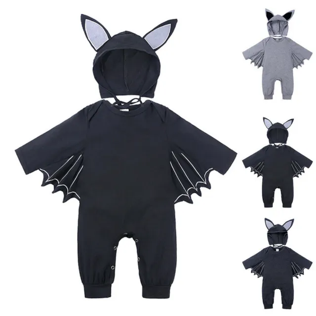Toddler Baby Boys Girls Bat Long Sleeve Romper Bodysuit Hat Outfits Halloween