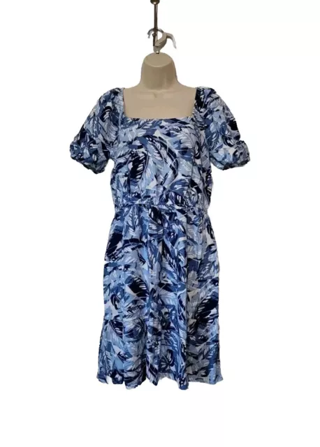 Chloe+Rene Blue Midi Dress Size Medium Linen Blend Tropical Floral Print