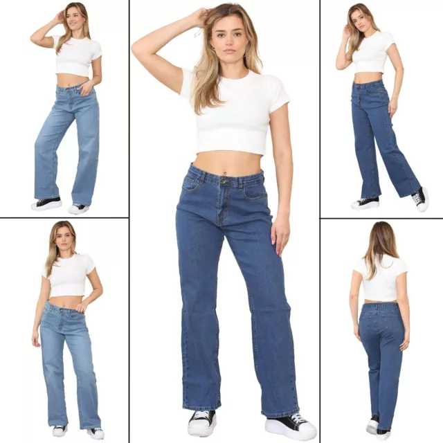 Enzo Femmes Jambe Large Jean Taille Haute Décontracté Coton Pantalons