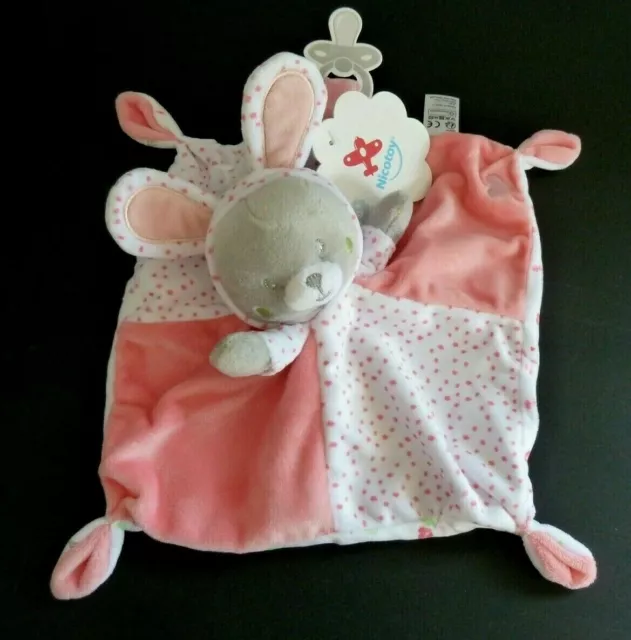 L4. Doudou Plat Nicotoy Gemo Chat Gris Capuche Lapin Rose Blanc Neuf Etiquette 2