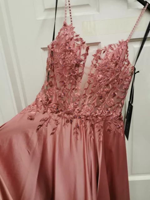 Mascara Mc192045 size 12 Dark rose Emb strap back lace up Evening dress BNWT