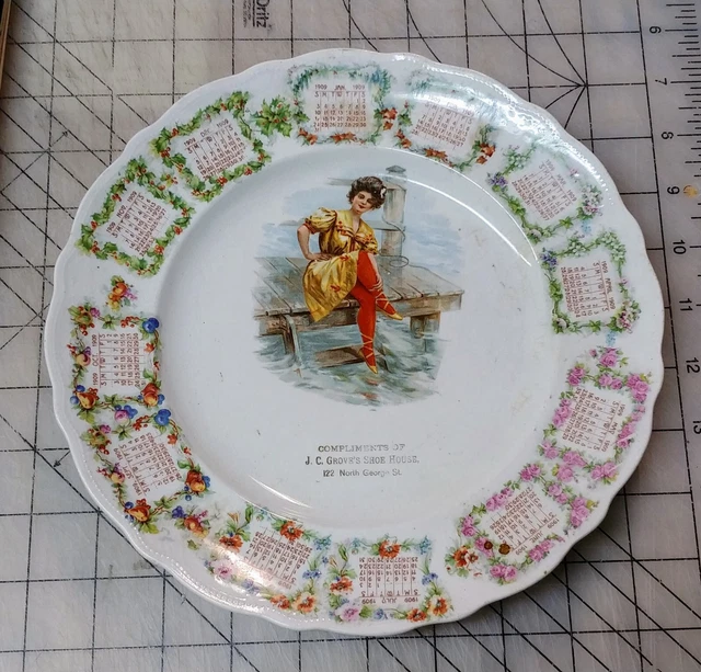 1909 Calendar Plate J. C. Grove's Shoe House York PA Collector Advertising