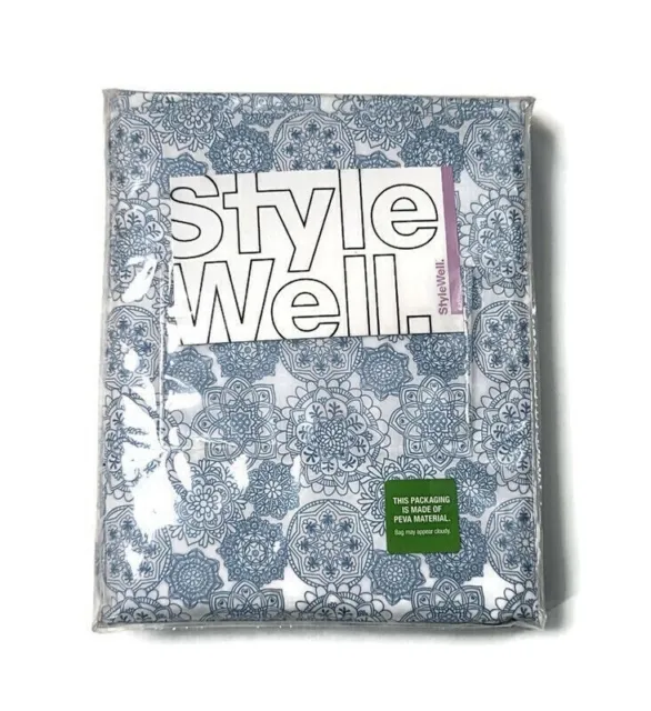 Juego de hojas dobles StyleWell microfibra cepillada 3 piezas estampado mandala azul y blanco