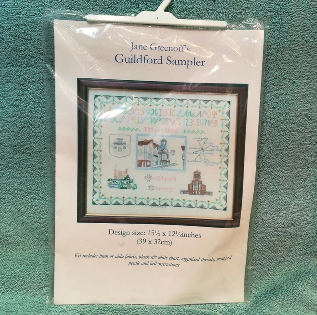 Jane Greenoff's Guildford Sampler Vintage gezählter Kreuzstich Kit Surrey Towns
