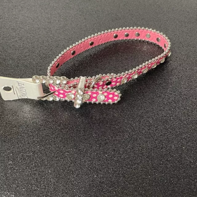 Crystal Rhinestone Silver Jewel Dog Collar Cute Pink White Polka Bling 15"X1/2"