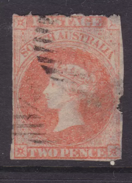 SOUTH AUSTRALIA 1865 2d Bright Vermilion QV STAR WMK ROULETTED SG 26 (LM108C)