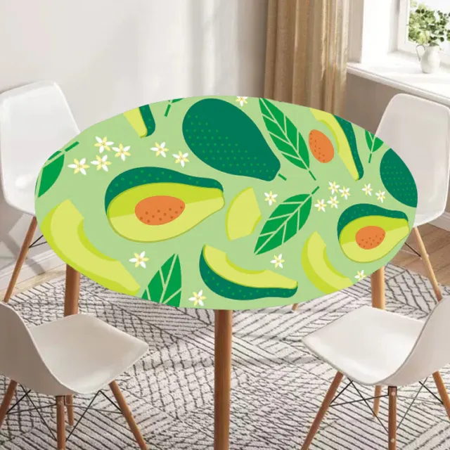 Avocado Green Table Cover Elastic Edged Polyester Tablecloth for Round Table