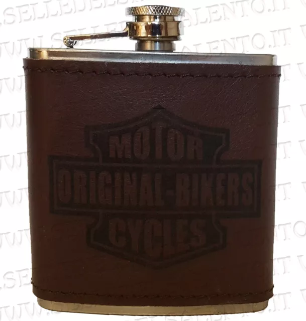 Fiaschetta acciaio pelle motorcyles original bikers Vodka Whisky liquore