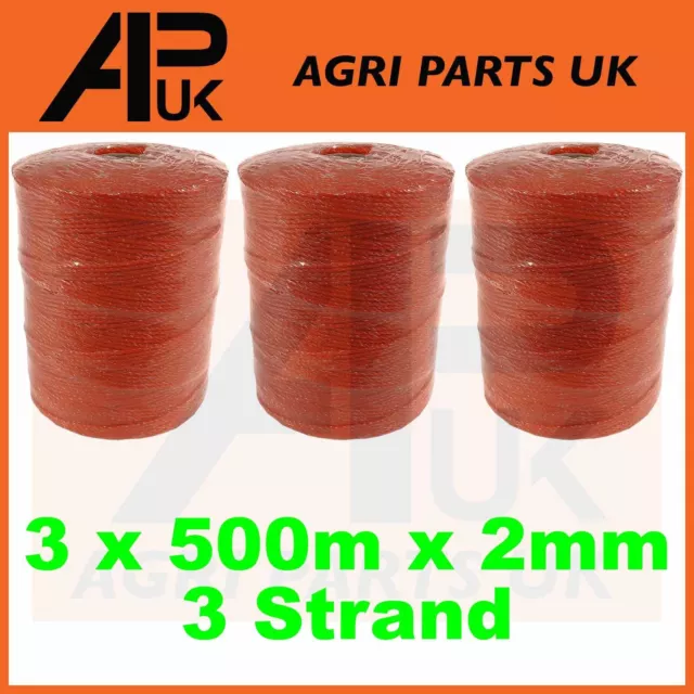 3 Rolls 500m x 2mm 3 Strand Electric Fence Polywire Poly Wire Fencing Energiser