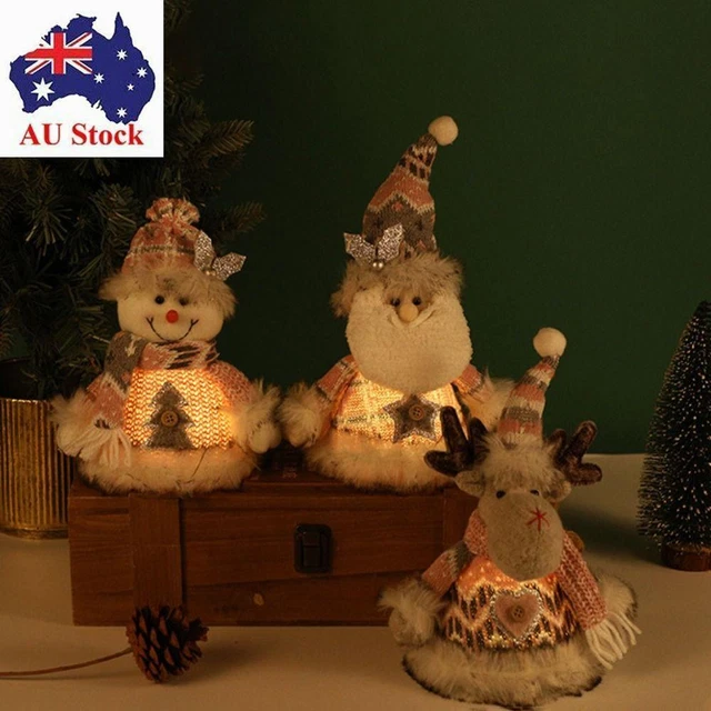 Santa Snowman Deer Glowing Plush Gnome Pink Grey Xmas Doll  Christmas