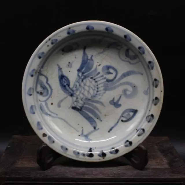 6.88” Chinese Porcelain Ming Dynasty Blue And White Phoenix Pattern Plate