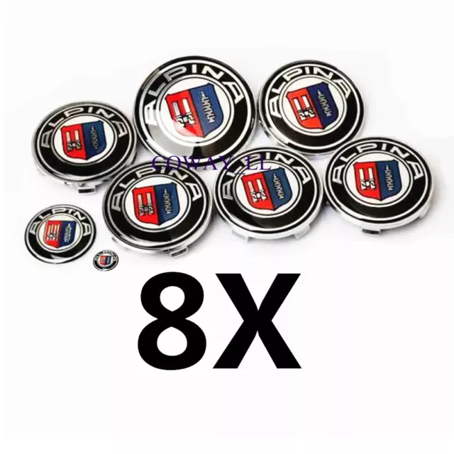 8X Auto Front Rear Badge Steering Wheel Center cap Key Stickers For Alpina Logo