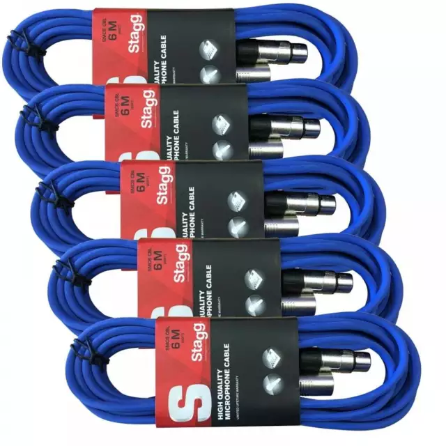 Stagg/Stagecore 5 x 6M Blue XLR Male to Female Mic Lead & Audio Cable Pack